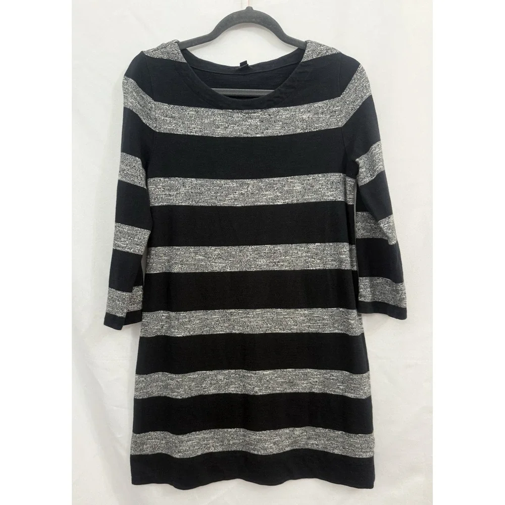 J.‎ CREW Black and Gray Striped Knit Shift Dress Cotton Womens Size XS